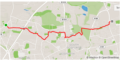 Map of route from the Regent Centre to Quorum Business Park