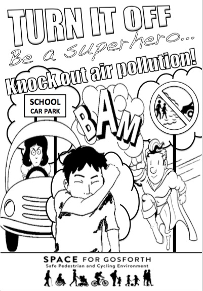 Colouring picture encouraging drivers to turn off idling engines