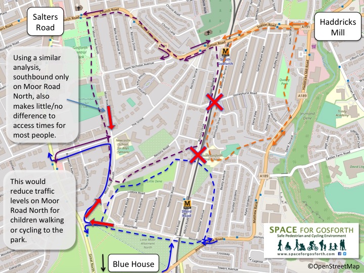 Map showing possible one-way routes on Moor Road North and South