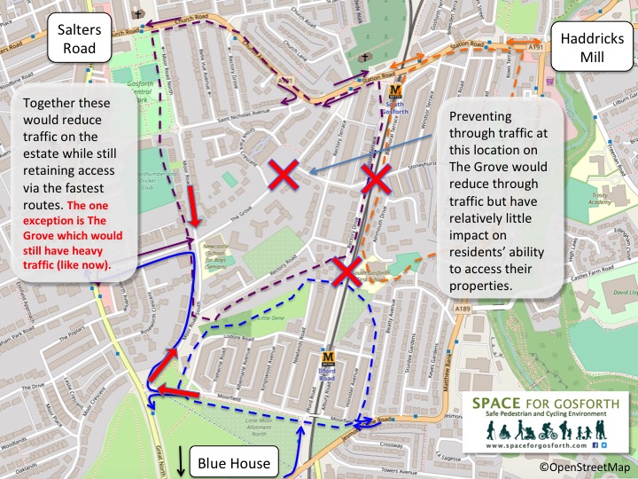 Map showing an option to close The Grove to through traffic.