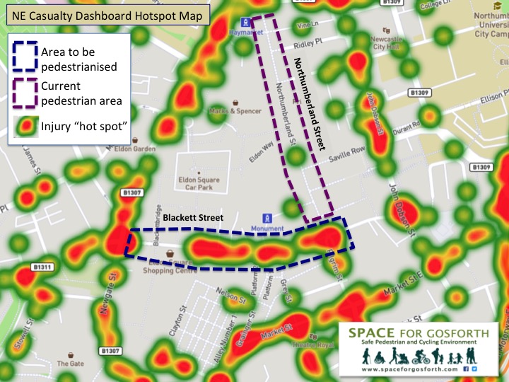 Blackett Street Injury hotspot map