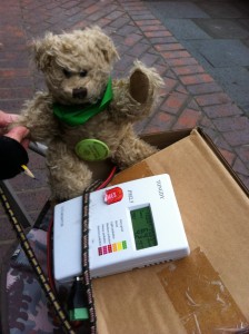 The air pollution monitory (and teddy bear) on Gosforth High Street