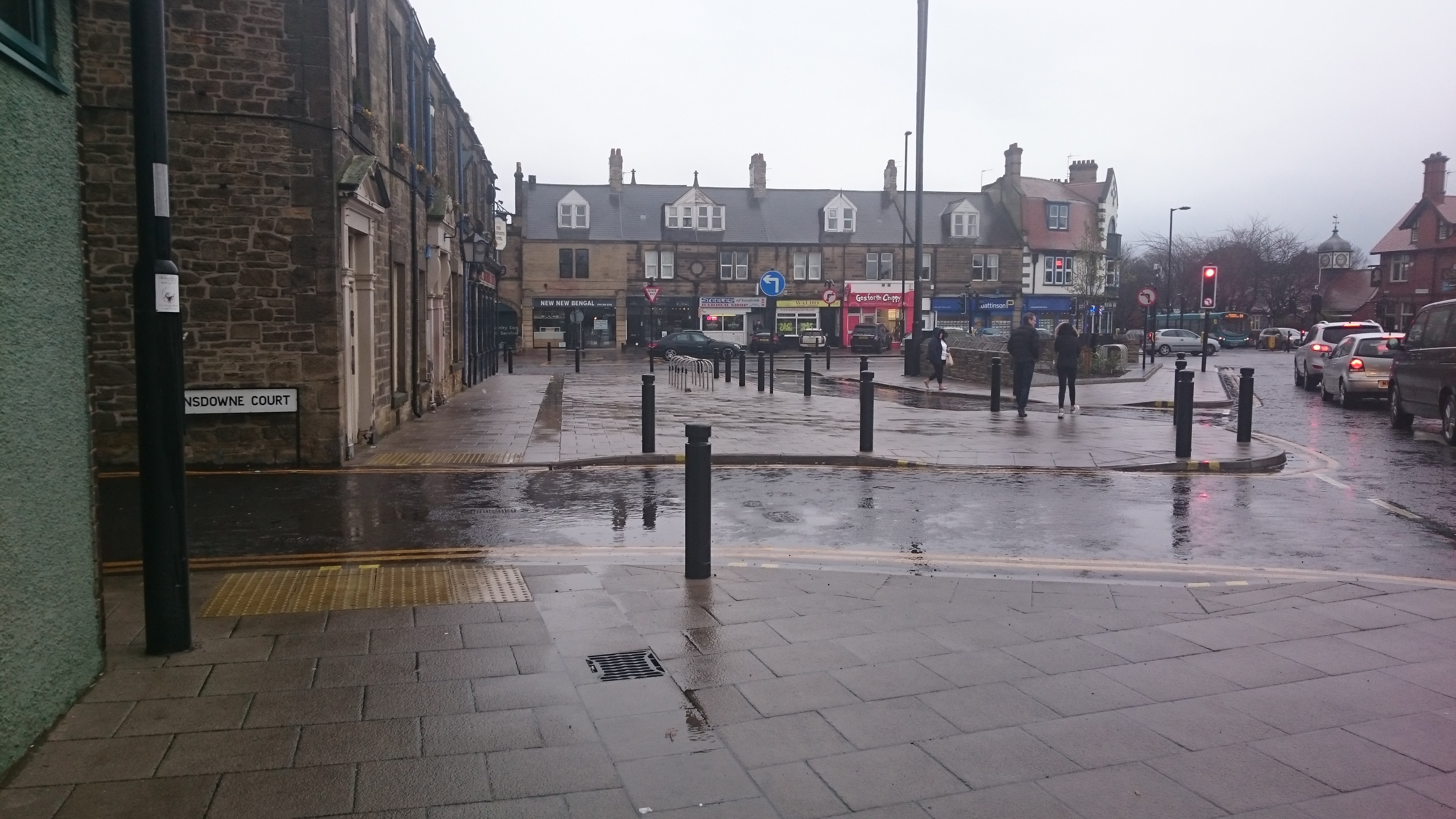 image of area outside of the gosforth hotel looking down salters road showing the tactile paving before the gosforth hotel