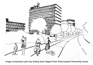 Drawing by a SPACE member of a cycle lane at the Regent Centre.