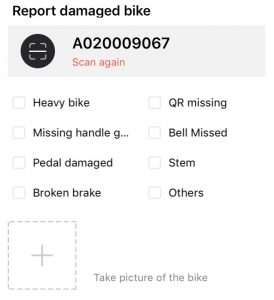 Screenshot showing how to report a damaged bicycle.