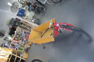 Cargo bike inside the workshop in the Journey