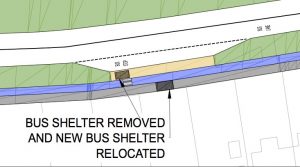 Exert from the original plans showing the existing bus shelters were to be removed.