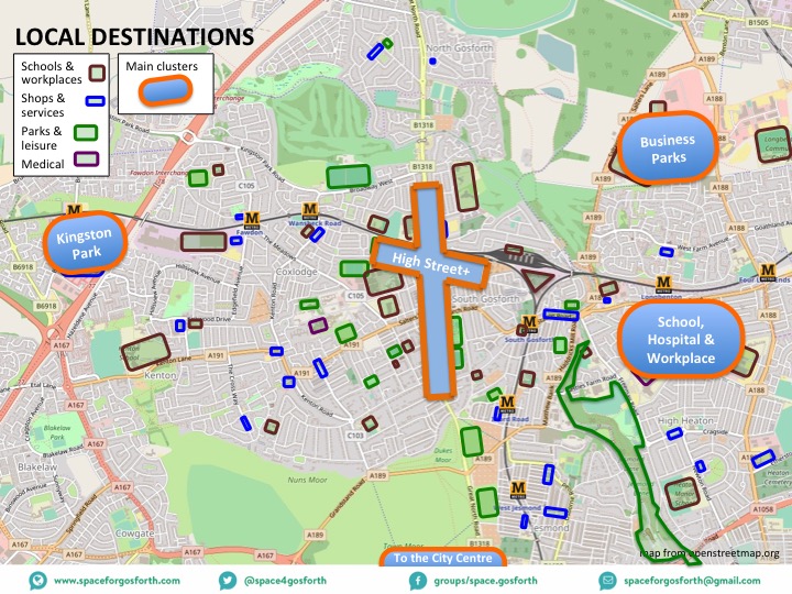 Map of local destinations in and around Gosforth