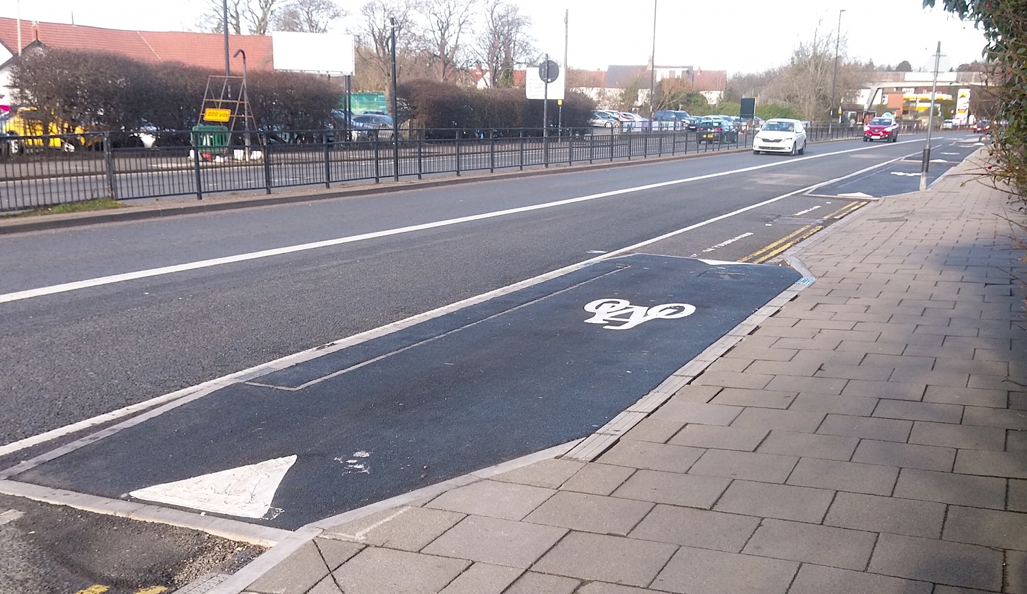 A view of the new southbound cycle path near Broadway roundabout.