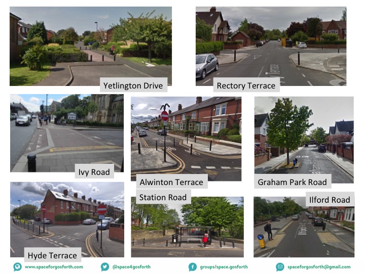 Pictures from around Gosforth showing different ways to make streets safer.