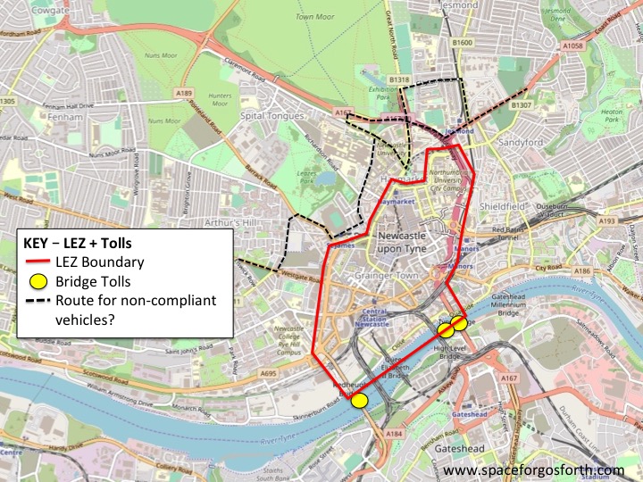 Map showing the Council's proposed LEZ and the most likely route for non-compliant vehicles