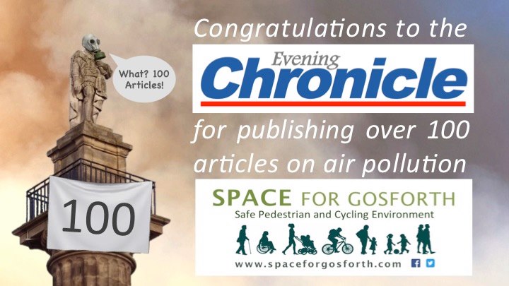 Image of Greys Monument with text 'Congratulations to the Evening Chronicle for publishing over 100 articles on air pollution"