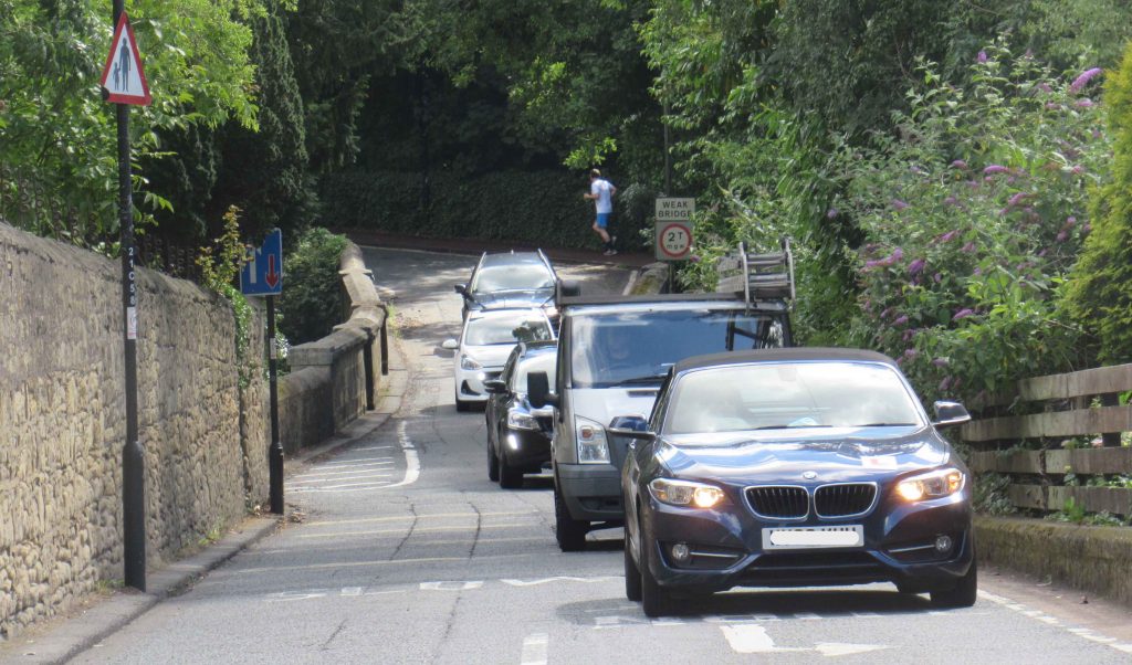 Picture of Castle Farm bridge with a queue of traffic