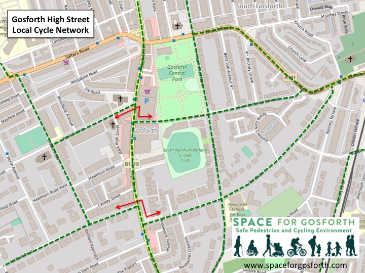 A possible cycle network to access Gosforth High Street