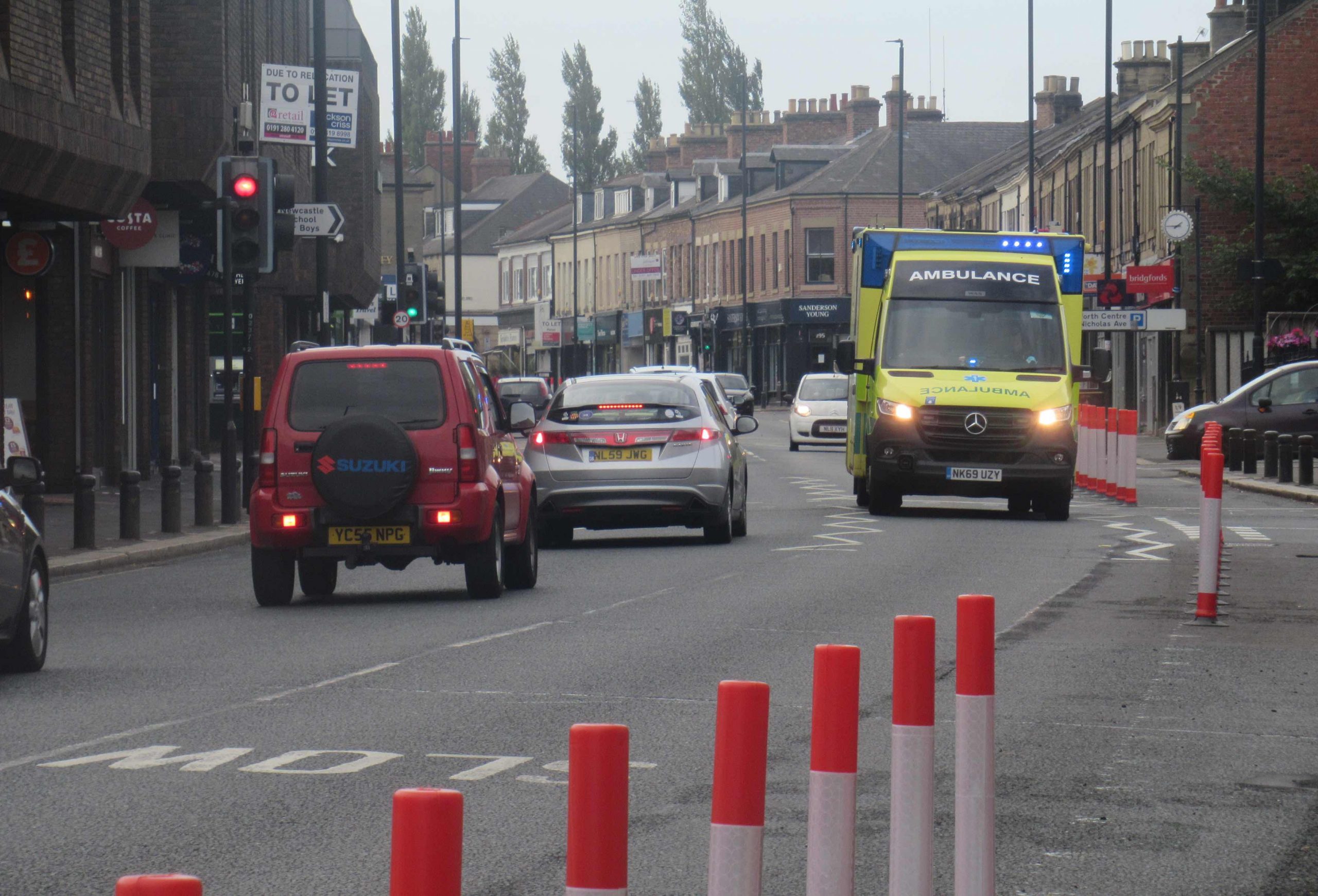 Ambulance heading north by Gosforth Shopping Centre