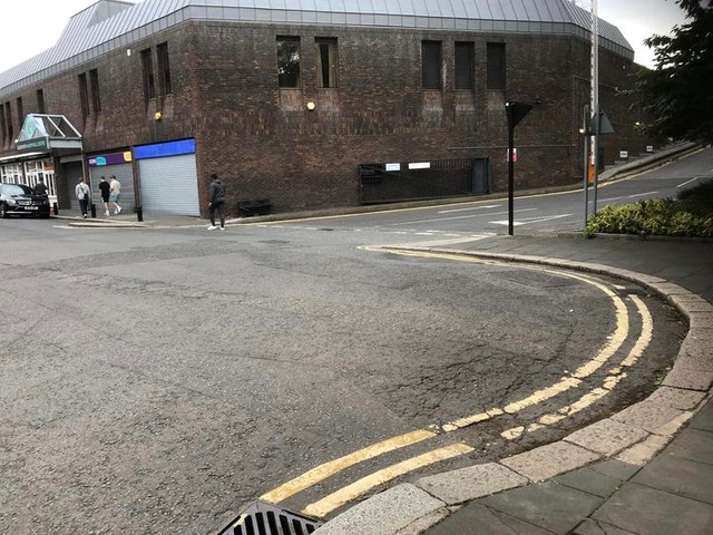 Picture showing the bottom of the ramp to drive to Gosforth Shopping centre car park.