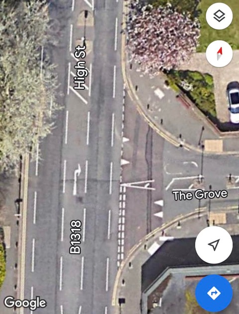 Satellite picture showing the junction with The Grove