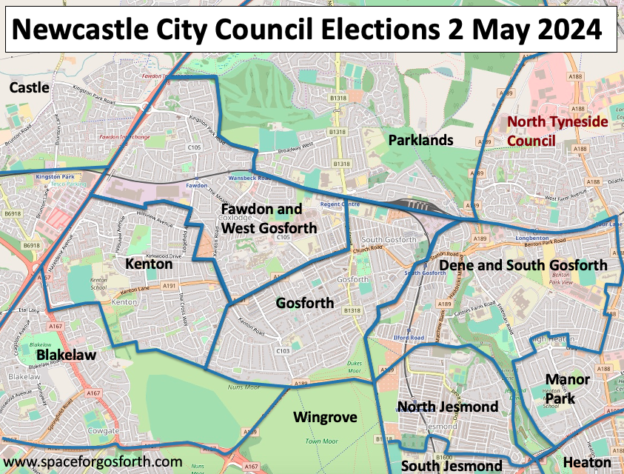 Map showing Gosforth Council wards