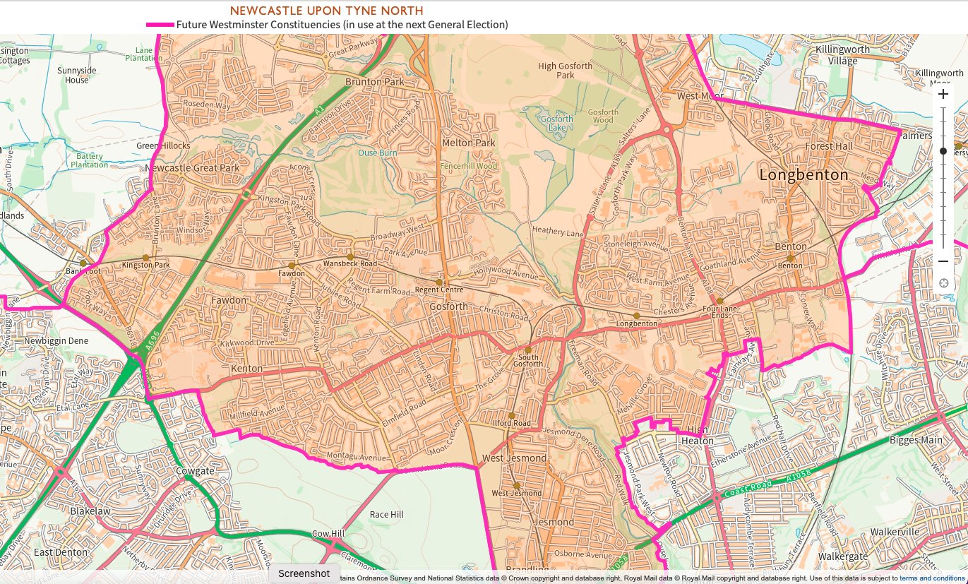 Map of the Newcastle North parliamentary constituency 2024