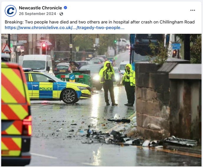 Tragedy as two people die and two others in hospital after crash on Chillingham Road