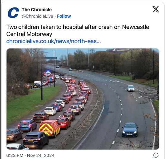 Two children taken to hospital after crash on Newcastle Central Motorway